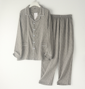 长裤 款 长袖 春夏空调服 睡衣家居服套装 纯棉双层纱布薄款 男士 开衫