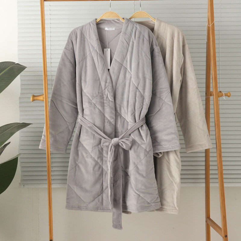 外贸女士宝宝绒加绒加厚内衬纯棉长袖睡袍浴袍睡裙家居服秋冬
