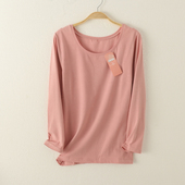 外贸女纯棉弹力圆领9分袖 家居服睡衣上衣打底衫 春秋内搭T恤