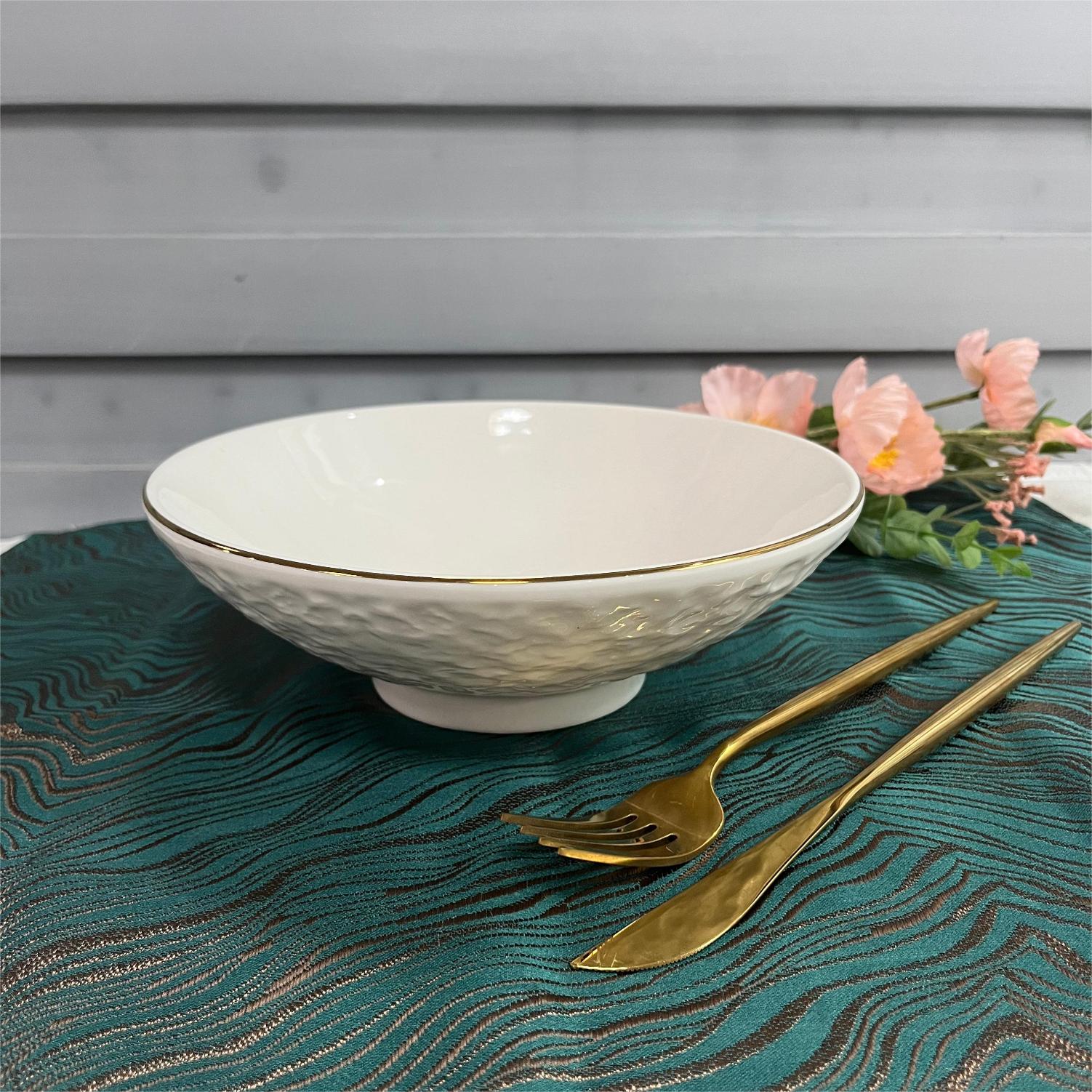 农家乐炒菜小炒陶瓷圆形斗笠碗后厨热菜盘子特色锤石纹深碗大面碗