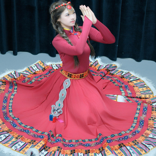 藏族舞蹈服演出服装 舞蹈比赛藏族练舞服艺考半身裙 练习大摆裙藏式