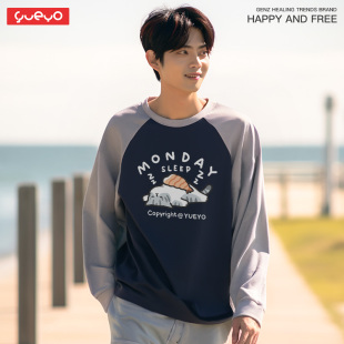 拼色长袖 sleep周一睡觉 插肩T恤男重磅纯棉 Monday 悦游
