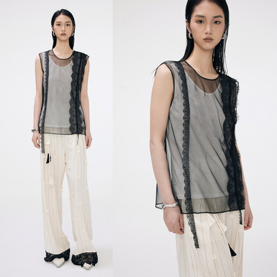 Profi11Zero设计感蕾丝透视背心