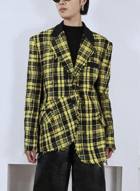 Profi11zero-profillzero独立设计黄黑格粗花呢小香解构厚女西装