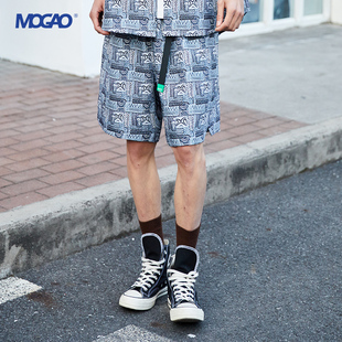 新款 子短裤 潮牌男装 521184402 摩高夏季 薄花纹黑色裤 MOGAO