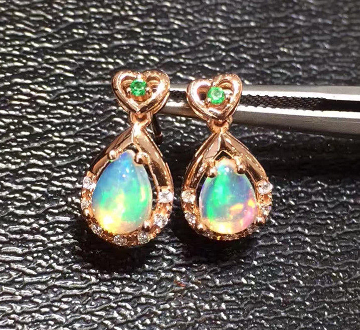 절묘하고 세련된 여성을위한 천연 오팔 컬러 보석 다채로운 귀중한 보석  골드 도금 보석 귀걸이