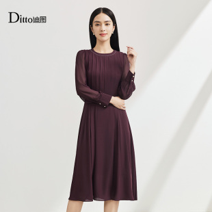 迪图法式 高端精致中长裙百褶雪纺裙子 轻熟风连衣裙女2026春夏新款