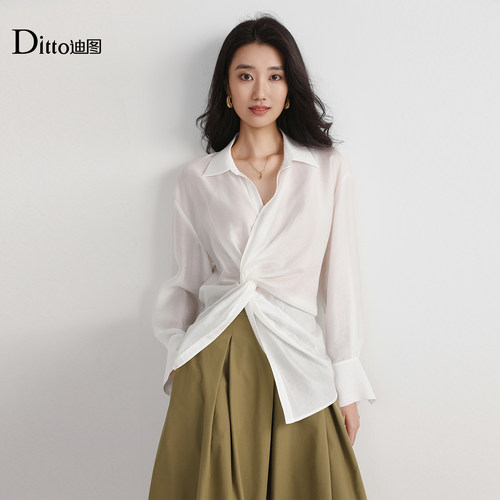 ditto高级感白色衬衫女秋长袖