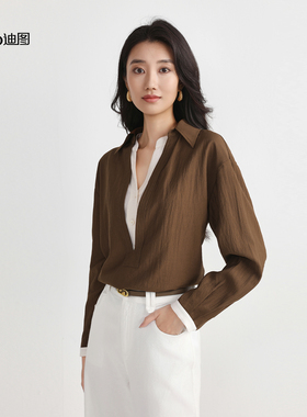 Ditto/迪图2025秋季新款气质通勤上衣优雅长袖轻熟假两件女士衬衫
