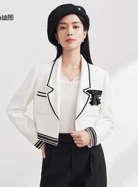 Ditto/迪图2025秋季新款短款撞色小香风外套女简约高级感短外套