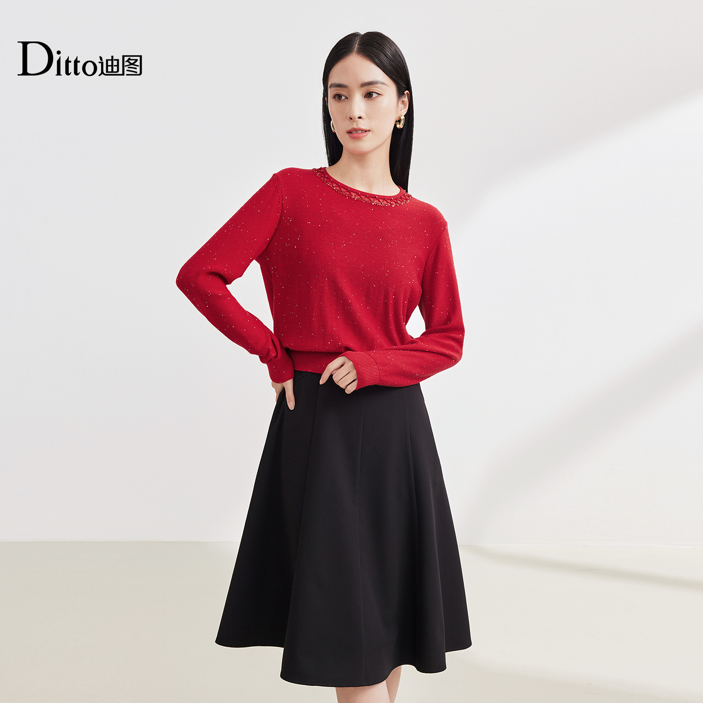 内搭吊带大摆连衣裙两件套毛衣裙