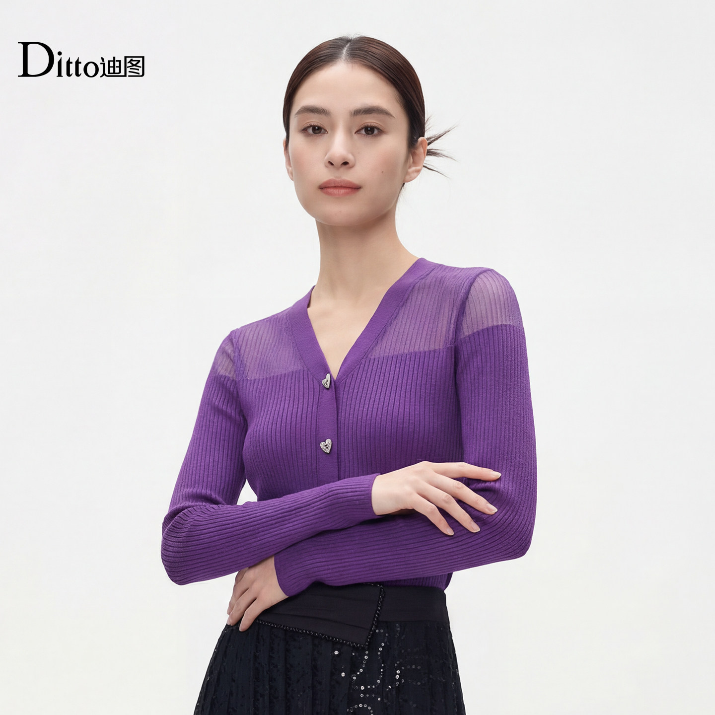 迪图针织开衫女内搭外穿毛衫2026春修身显瘦优雅气质上衣打底毛衣