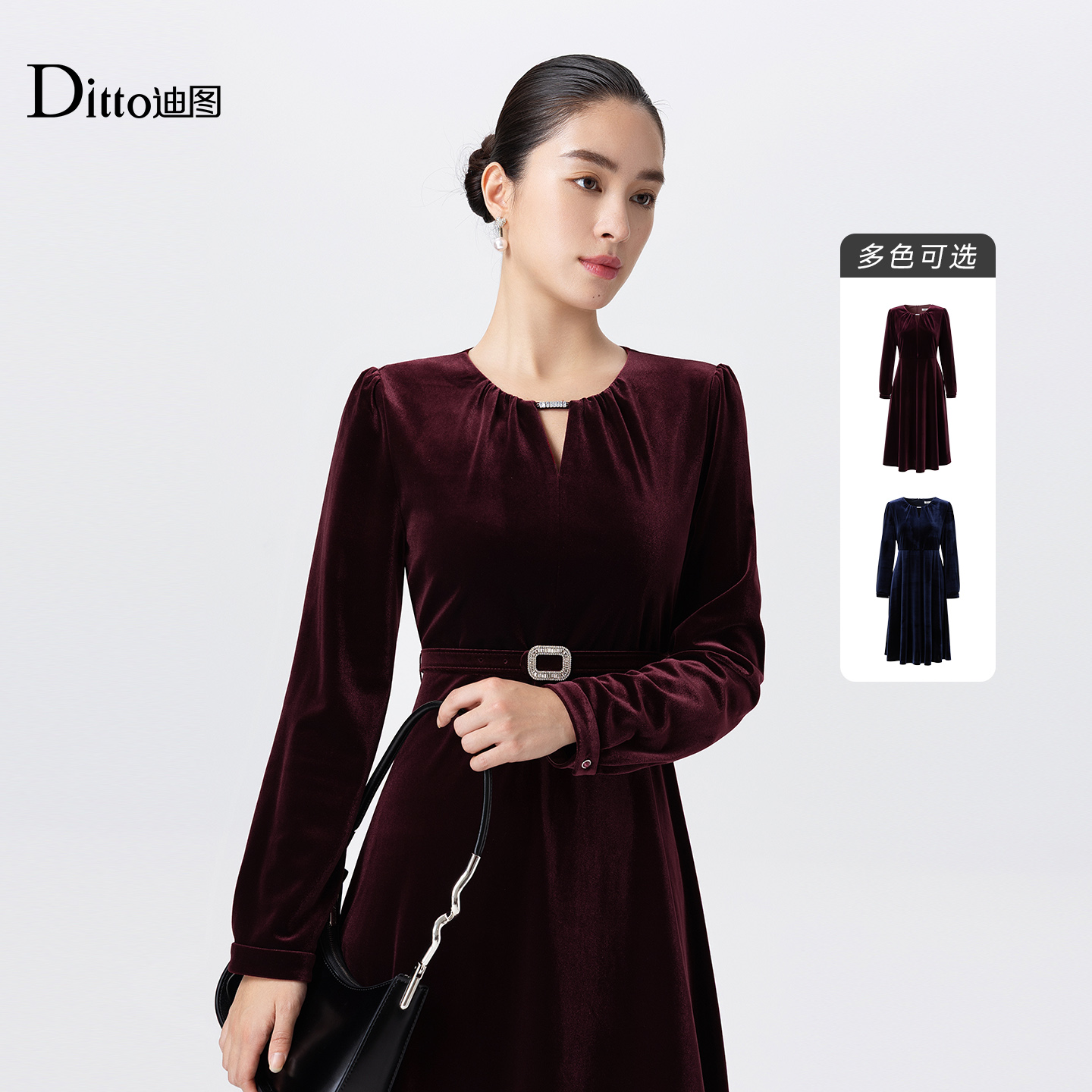 Ditto/迪图丝绒贵气感气质连衣裙