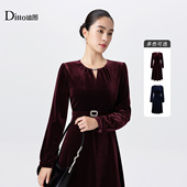 丝绒收腰款 连衣裙2025秋冬新款 修身 迪图气质轻奢法式 显瘦长袖 裙子