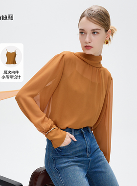 Ditto/迪图2025秋季新款飘带雪纺衬衫上衣女时尚优雅设计感上衣