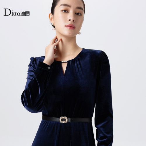 迪图高级感丝绒连衣裙女秋中长款