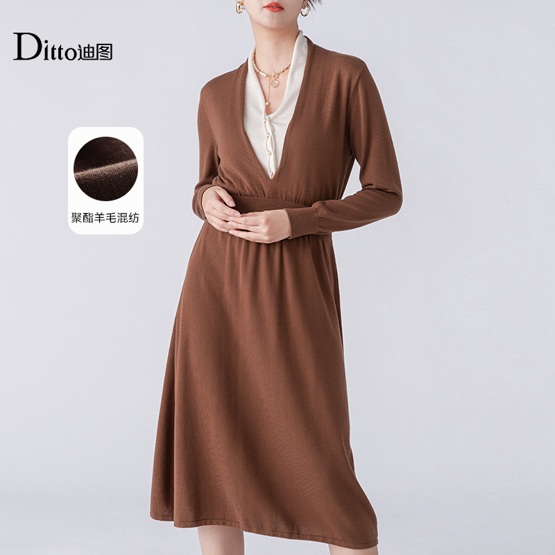 迪图轻奢复古毛衫连衣裙