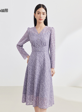 Ditto/迪图2025秋季新款法式连衣裙女蕾丝刺绣优雅新中式连衣裙