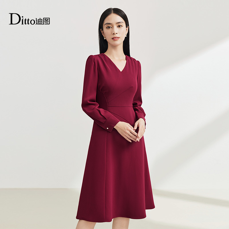 迪图优雅职场通勤修身显瘦连衣裙