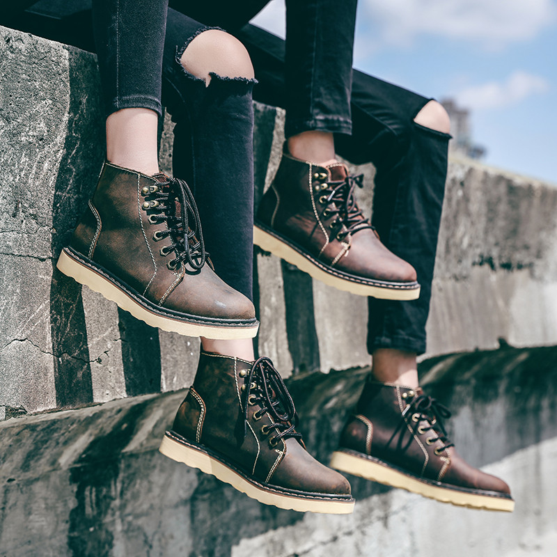 复古真皮潮流情侣英伦透气工装靴