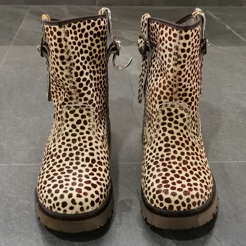 高端定制限量发售真皮豹纹女靴高帮透气皮靴时尚马靴潮流牛仔短靴