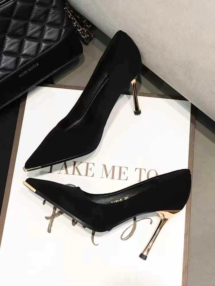 御姐高级感职业2025高跟鞋女黑色细跟气质名媛绒面浅口不累脚单鞋