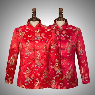 2025秋冬女士龙凤唐装中式盘扣立领丝绸绸缎长袖外套棉衣棉袄棉服