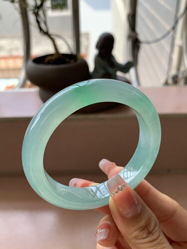 【小陈翡翠】缅甸天然翡翠A货冰甜绿52-53正圈翡翠手镯