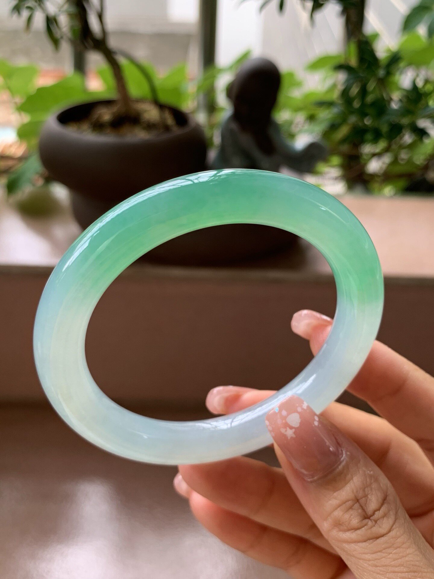 【小陈翡翠】缅甸天然翡翠A货冰阳绿55圆条翡翠手镯