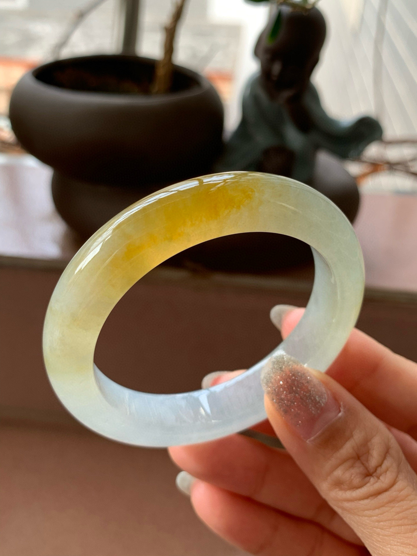 【小陈翡翠】缅甸天然翡翠A货冰飘黄翡49-50正圈翡翠手镯