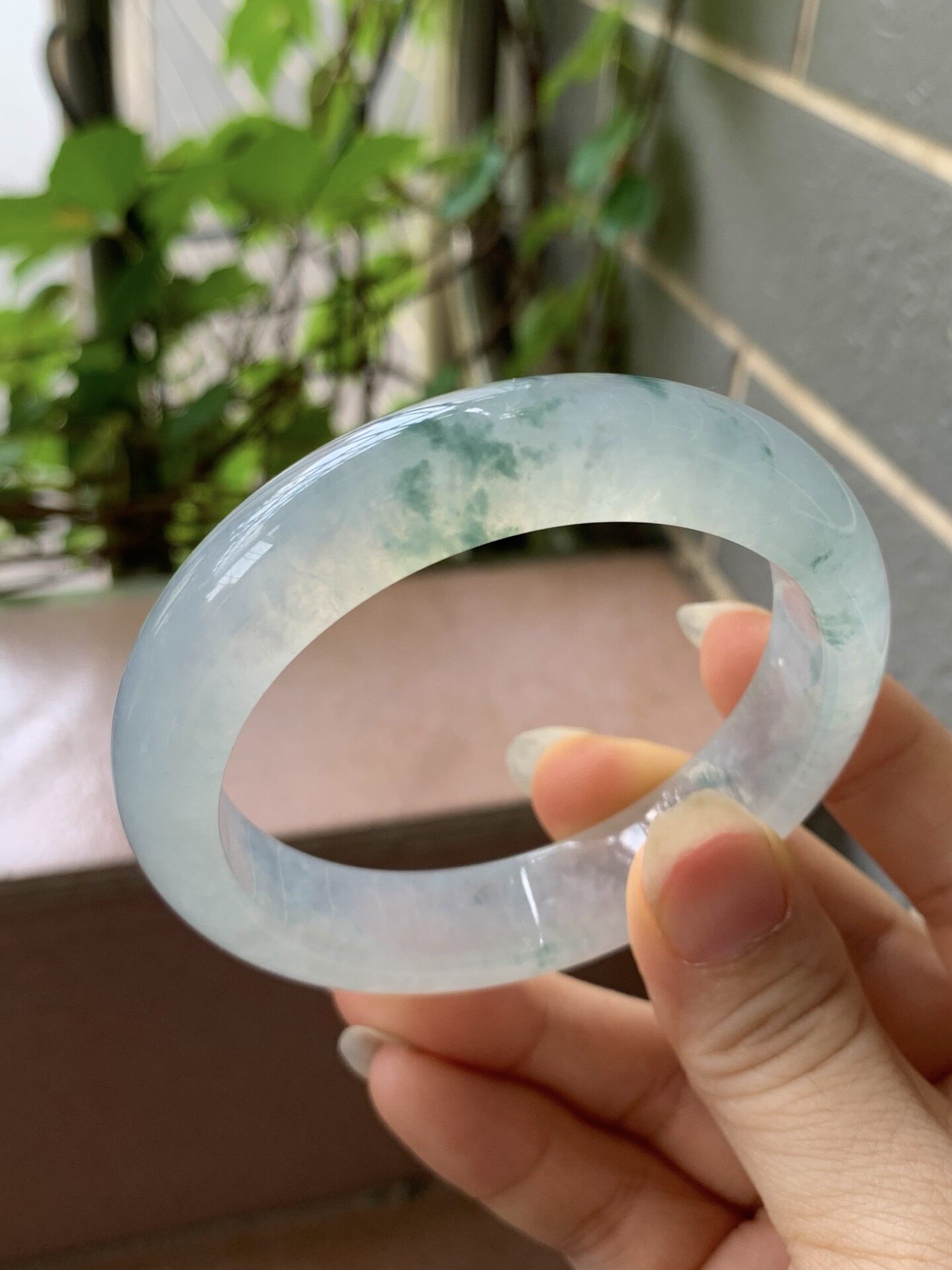 【小陈翡翠】缅甸天然翡翠A货冰种飘兰花55-56正圈翡翠手镯