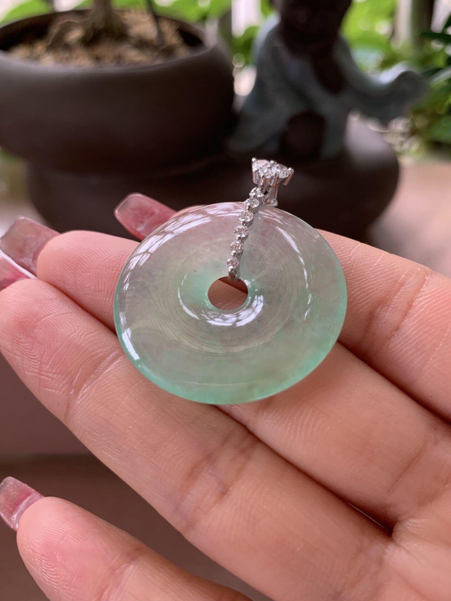 【小陈翡翠】缅甸天然翡翠A货冰晴绿平安扣吊坠