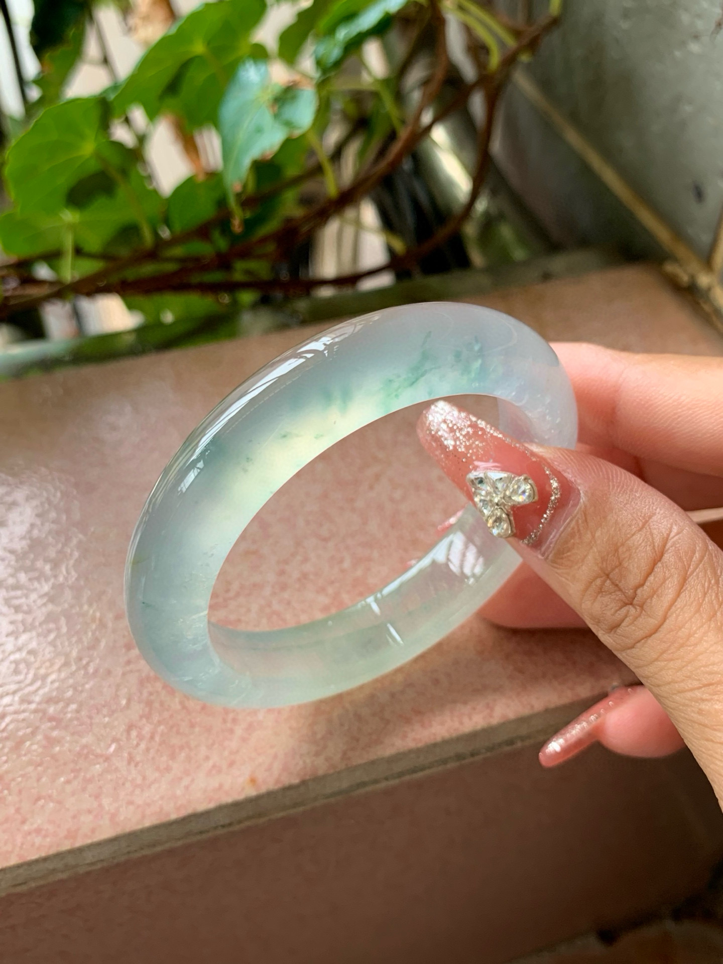 【小陈翡翠】缅甸天然翡翠a货冰种飘兰花48-49小圈口正圈翡翠手镯