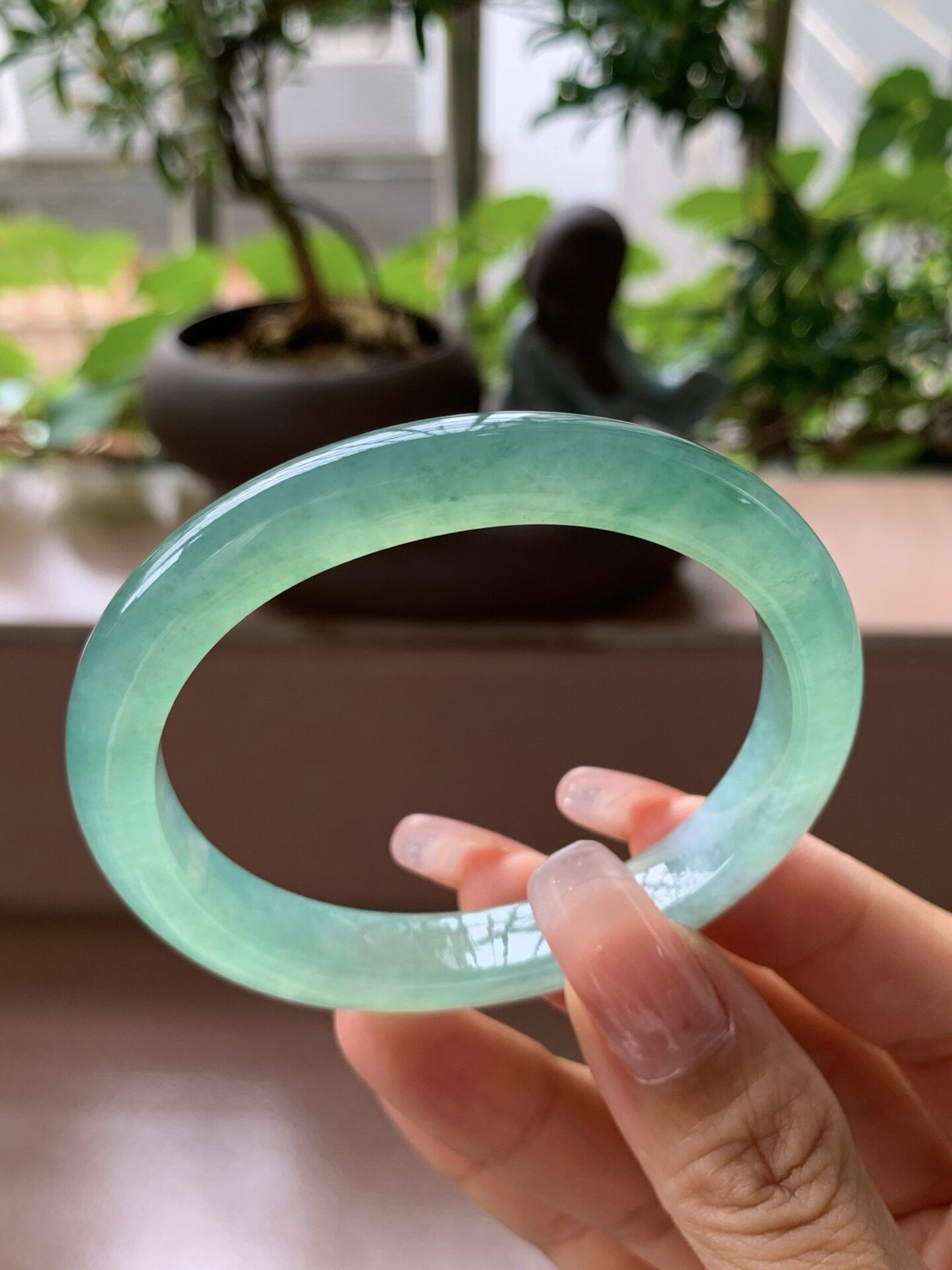 【小陈翡翠】缅甸天然翡翠A货冰湖水绿55贵妃翡翠手镯