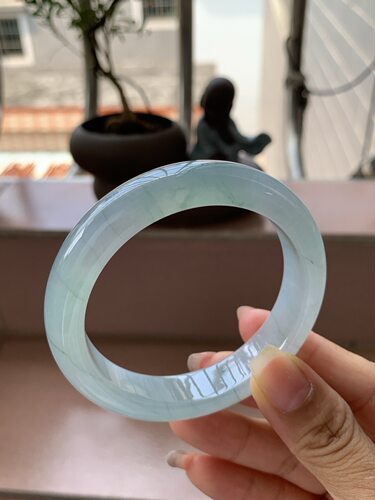 【小陈翡翠】缅甸天然翡翠A货浅蓝紫56-57正圈翡翠手镯