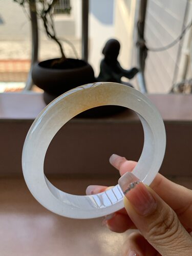 【小陈翡翠】缅甸天然翡翠A货冰飘黄翡54-55正圈翡翠手镯