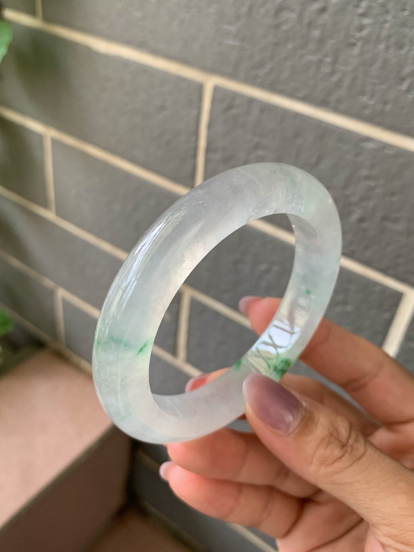 【小陈翡翠】缅甸天然翡翠A货冰种飘绿花54-55正圈翡翠手镯