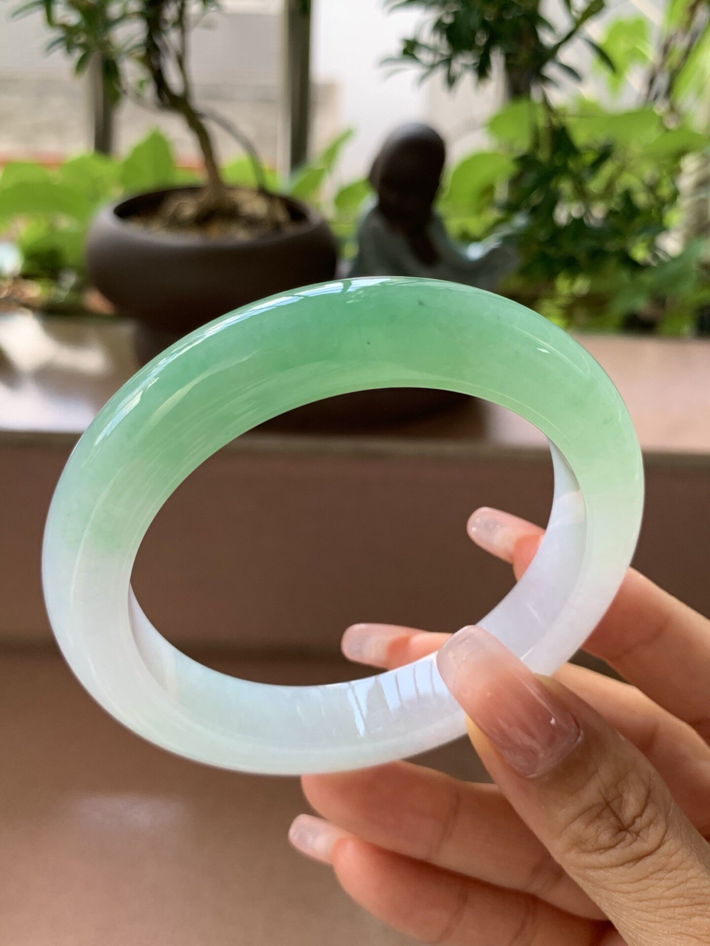 【小陈翡翠】缅甸天然翡翠A货冰甜绿60大圈口正圈翡翠手镯