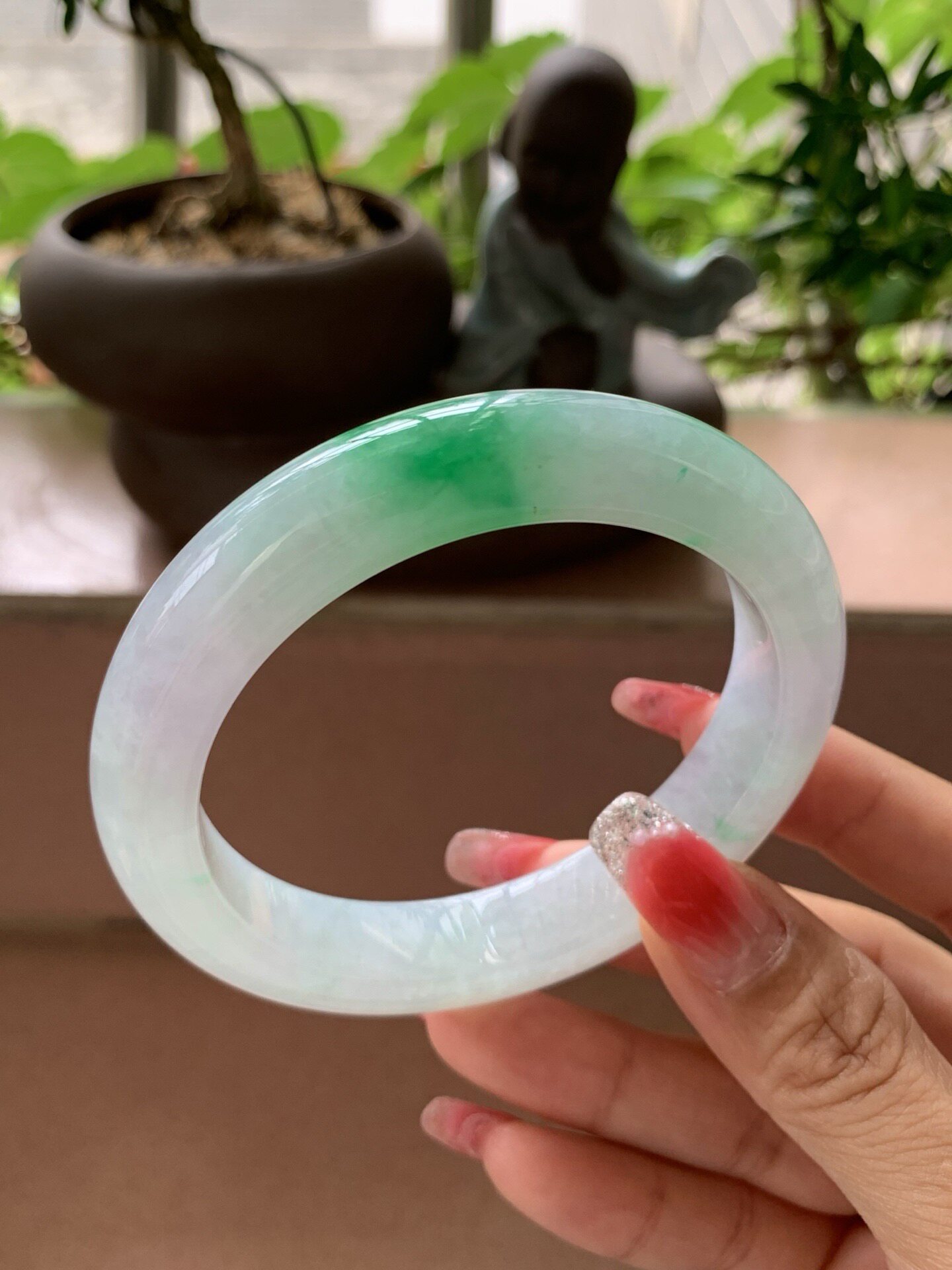 【小陈翡翠】缅甸天然翡翠A货飘阳绿59-60大圈口正圈翡翠手镯