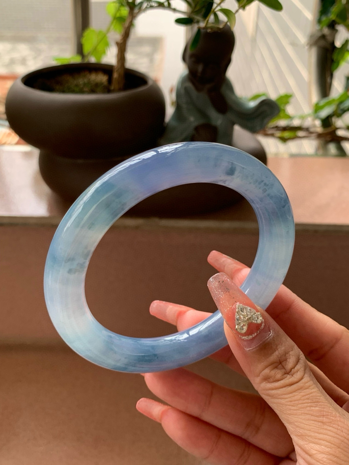 【小陈翡翠】缅甸天然翡翠a货冰蓝紫60大圈口圆条翡翠手镯