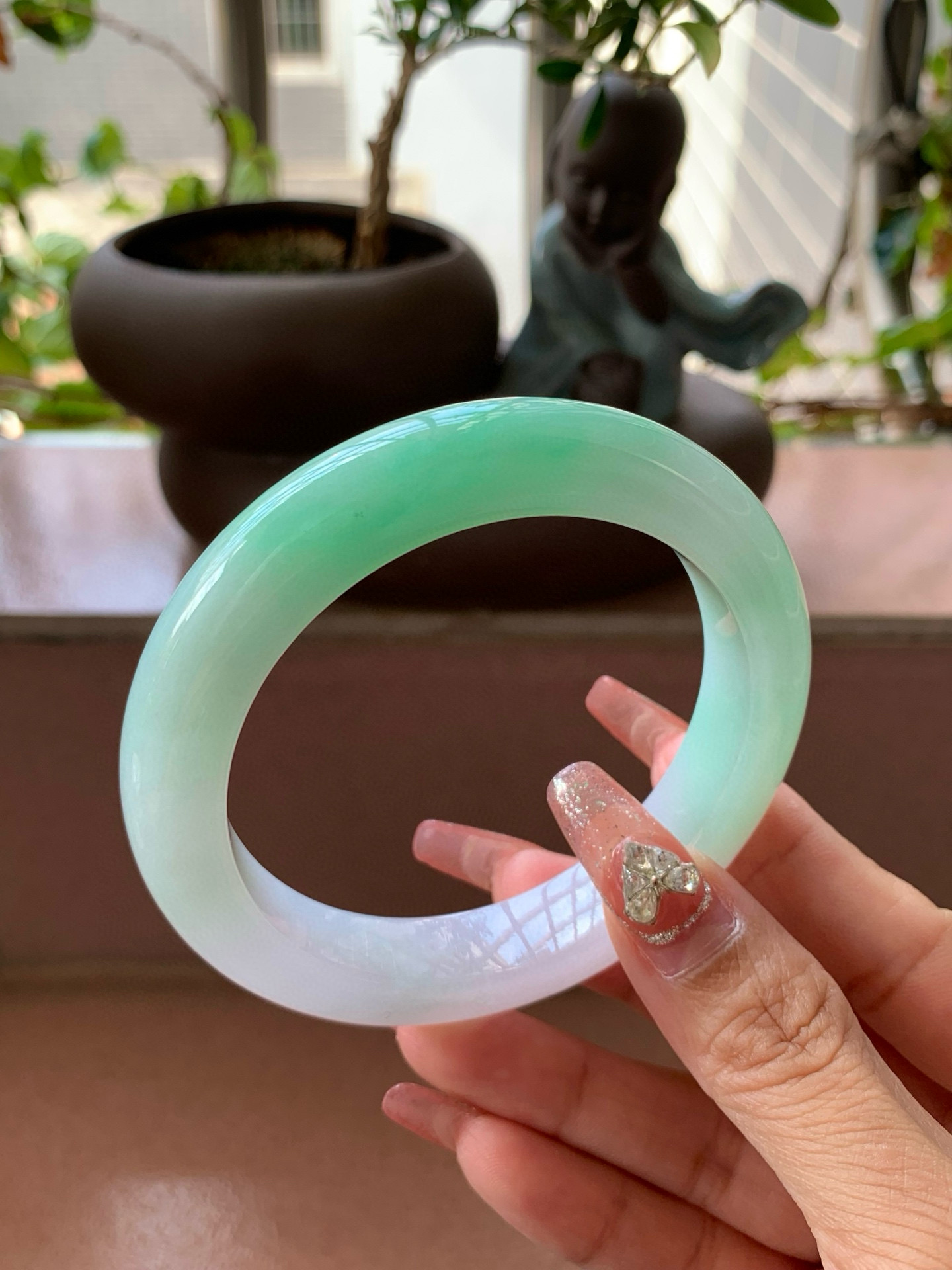 【小陈翡翠】缅甸天然翡翠a货甜阳绿59-60大圈口正圈翡翠手镯