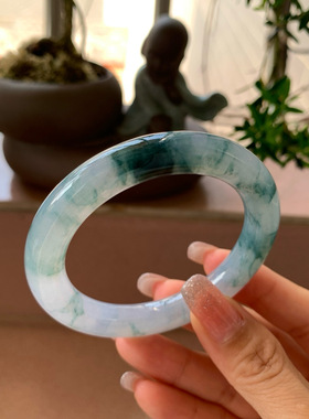 【小陈翡翠】缅甸天然翡翠A货冰蓝紫飘兰花莫奈52-53圆条翡翠手镯