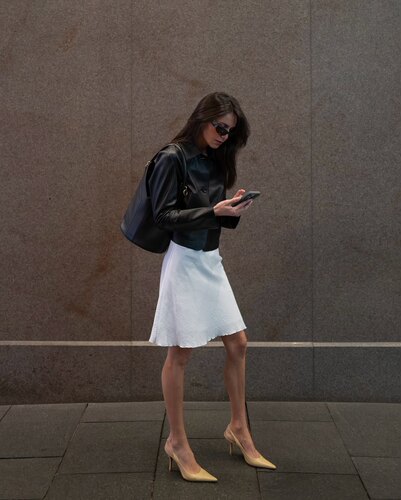 26春新pepamack同款 优雅气质高腰半身鱼尾裙 短款质感皮衣外套