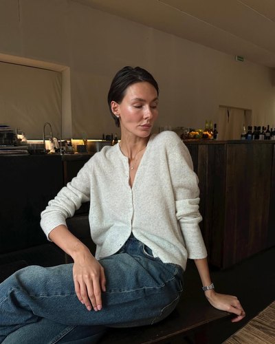 羊绒圆领针织开衫宽松短款毛衣