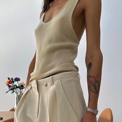 宽肩带U领背心针织背心