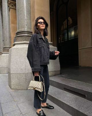 复古短款全棉水洗黑牛仔外套