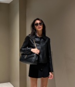 皮衣外套 时髦翻领短款 26春pepamack同款 高级复古风羊皮质感