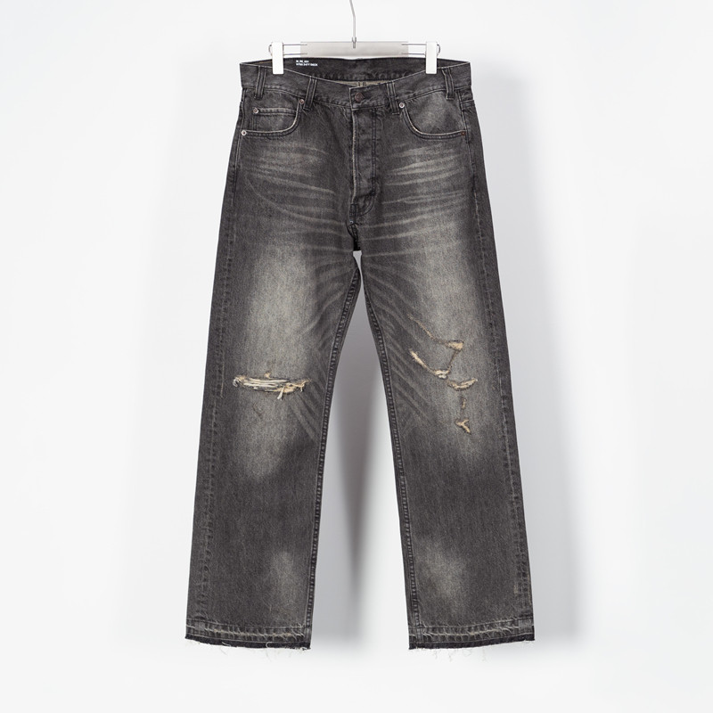 thumbnail for CE 24ss bull king wesley lightning knife cut destroyed straight jeans distressed solid color simple casual trousers