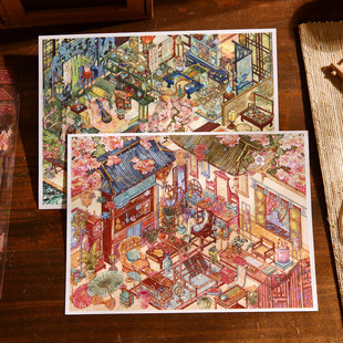别问时春古风造景贴纸国风江南主题室内微缩场景DIY解压平张贴画