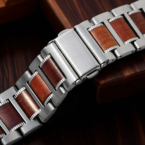 Enmex红檀木不锈钢精钢表带适用iWatch98110苹果华为GT5/6 22mm